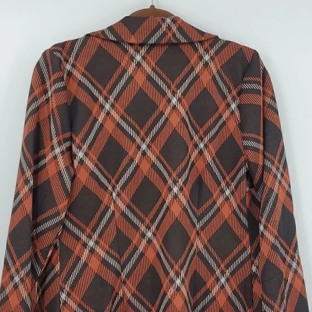 ASHLEY STEWART PLAID ONE BUTTON KNIT BLAZER